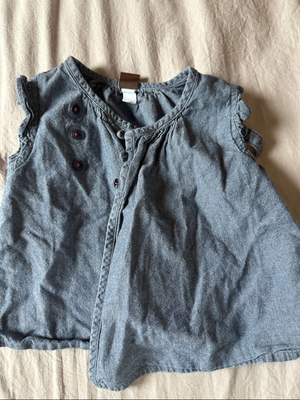 Tea Collection Girls' Chambray Sleeveless Top in Blue with Pink Buttons